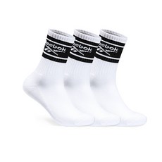 Reebok 男款運動高性能毛圈配色Logo中筒襪 3雙, 白色