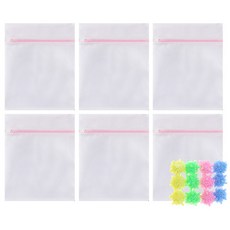 洗衣網 40*50cm 粉色 6入+洗衣球 12入, 1套