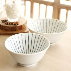 條紋餐碗組 4入, 白色, 飯碗 4入+大碗 4入