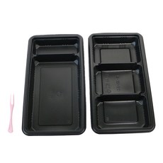 拋棄式黑色GS配菜容器 2格 100入 + 3格 100入 + 迷你叉子 200入, 1套