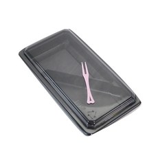 一次性配菜容器 黑色 GS 2格 斜線 + 迷你叉子, 200套