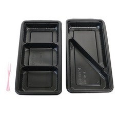 一次性黑色GS配菜容器 3格 100入+2格斜線 100入+迷你叉子 200入, 1組