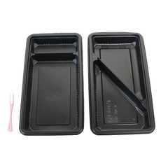 2格塑膠盒 黑色 100入+對角線分格塑膠盒 100入+迷你叉子 200入, 1套