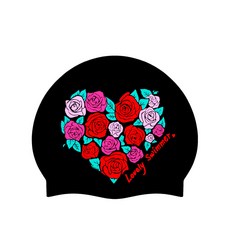 Sumisa 玫瑰愛心矽膠泳帽 SC-W006-1, 黑色