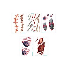 Lunamini 萬聖節傷口紋身貼紙 中型A 5款組, 混合色, 1套