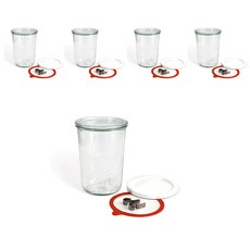 WECK 玻璃儲物瓶基本型 743 850ml + 橡膠圈 + 夾子 2p + PE 蓋, 5組