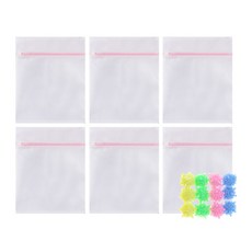 洗衣網 25*30cm 粉色 6入+洗衣球 12入 隨機出貨, 1套