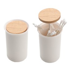 日常一觸式木質棉花棒與牙籤架, 混色, 2個