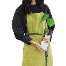 ITSON 長版連身裙亞麻圍裙, 淺綠色, 1個