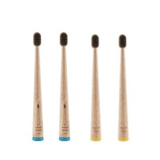 木製兒童牙刷 2款 2入, 天藍色+黃色, 1組, 4支