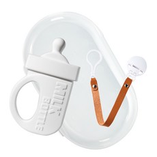Simtong 奶瓶造型矽膠固齒器+奶嘴鍊夾+收納盒, 5個月以上, 白色(固齒器)+棕色(奶嘴帶), 1個