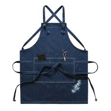 더플로우컴퍼니 빈티지한 데님 미용실 다용도 작업 앞치마 60 x 47 cm, 블루, 1개