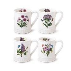 PORTmeIRION 波特玫琳恩 植物園浮雕啤酒杯馬克杯 0.34L 4款, 混合色, 1套