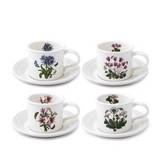 PORTmeIRION 波特玫琳恩 植物園浮雕BF咖啡杯4入 + 杯碟4入 4人套組, 混合顏色, 1套