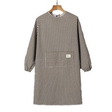 더플로우컴퍼니 깔끔한 스트라이프 원피스형 앞치마 작업복, 브라운, 1개