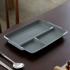 基本款方形陶瓷分菜餐盤, 藍灰色, 1個