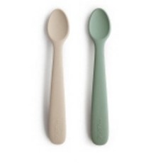 mushie 嬰兒副食品矽膠湯匙, 米色+藍綠色, 2入
