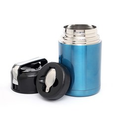 易煮保溫竹碗+勺子套組, 藍色, 1L