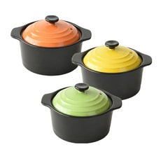 PRELUDE 耐熱雙柄砂鍋 黃色+橘色+綠色, 1套, 直徑13.5cm