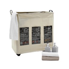 VANESSDECO 3格移動式分類洗衣籃, 米色, 1入