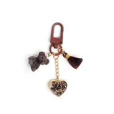 manhaengshop 愛心流蘇泰迪熊迷你鑰匙圈, 棕色, 單一商品