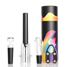 리젠스 플라스틱 튜브 공압 코르크 와인오프너 4종 세트, 블랙, 1세트