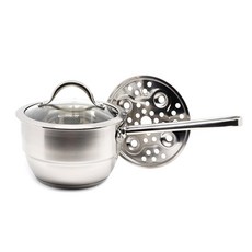 kocaco 電磁爐適用單柄3層不鏽鋼湯鍋+蒸籠盤+玻璃鍋蓋, 18厘米, 1個