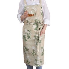 韓國 amante 白色花園亞麻圍裙 均碼, 米色, 1入