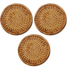 藤編模具杯墊 3入, 棕色的