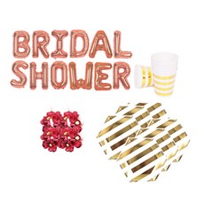 新娘派對道具包 BRIDAL SHOWER 玫瑰氣球+ 花朵手環 迷你玫瑰 深粉色 4入 + 大理石紋餐具, 混色, 1套