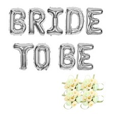 브라이덜샤워 소품 패키지 BRIDE TO BE 풍선 실버 + 꽃팔찌 미니로즈 피치 4p, 혼합색상, 1세트