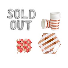 新娘派對道具組合包 SOLD OUT 大尺寸氣球 銀色 + 花朵手環 迷你玫瑰 粉紅色 4入 + 餐具 玫瑰金, 混合顏色, 1套
