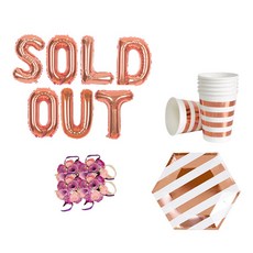 新娘婚前派對道具組合包 SOLD OUT 玫瑰氣球 + 迷你玫瑰花朵手環 紫色 4入 + 玫瑰金餐具, 混合色, 1套