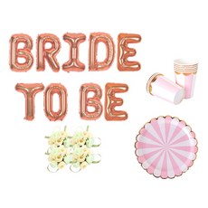 告別單身派對道具套餐 BRIDE TO BE 玫瑰氣球 + 迷你玫瑰蜜桃色花朵手環 4入 + 粉紅色餐具, 混合色, 1套