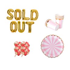 告別單身派對道具包 SOLD OUT 大尺寸金色氣球+迷你玫瑰粉色花朵手環 4入+粉色餐具, 混合色, 1套