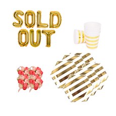 告別單身派對道具套組 SOLD OUT 氣球 金色 + 花朵手環 迷你玫瑰 粉紅色 4入 + 大理石餐具, 混合顏色, 1套