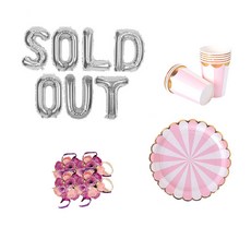 新娘派對道具組合包 SOLD OUT 大尺寸銀色氣球 + 迷你玫瑰紫色花朵手環 4入 + 粉色餐具, 混和顏色, 1套