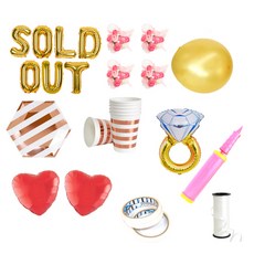 新娘派對字母氣球 SOLD OUT 35cm 道具 + 餐具組合包, 金色(字母氣球, 珠光氣球組), 粉紅色(花朵手環), 玫瑰金(餐具), 1套