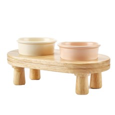 Fesyan寵物用餐組, 原木色+象牙白+淺粉色, 1組