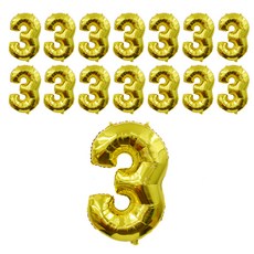 WOW PARTY KOREA 數字3銀色氣球 S號, 金子, 15個