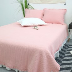 퓨어 워싱 아사면 프릴 스프레드 침대 패드, 핑크