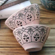 新巴洛克風碗組 4人組, 藕粉色, 飯碗 4入+大碗 4入