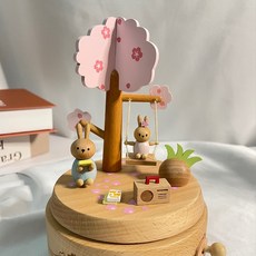 木質發條音樂盒 兔子鞦韆, 混色
