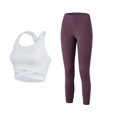 SPICA 女性白色交叉瑜珈上衣褲子套裝 SPA820