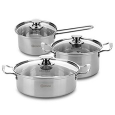 GENAU 電磁爐適用不鏽鋼湯鍋+鍋蓋 3件組, 混色, 單鍋16cm+正鍋18cm+火鍋24cm