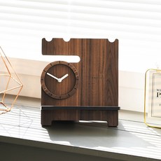 TIMEDECO 多功能收納架靜音桌鐘 ktk172, 核桃