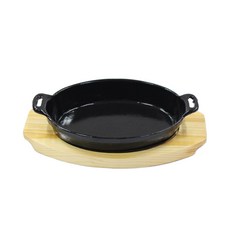 雙手橢圓形鑄造鍋 2號+木質底座, 單色