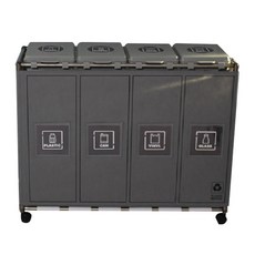 塑膠替換式蓋型分類回收箱 4格, 灰色, 1個