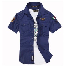 男士冰絲空軍風工裝短袖襯衫 sg0688