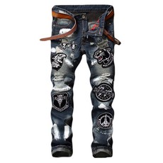 Shindeul男款標誌布貼塗鴉牛仔褲 sj0481